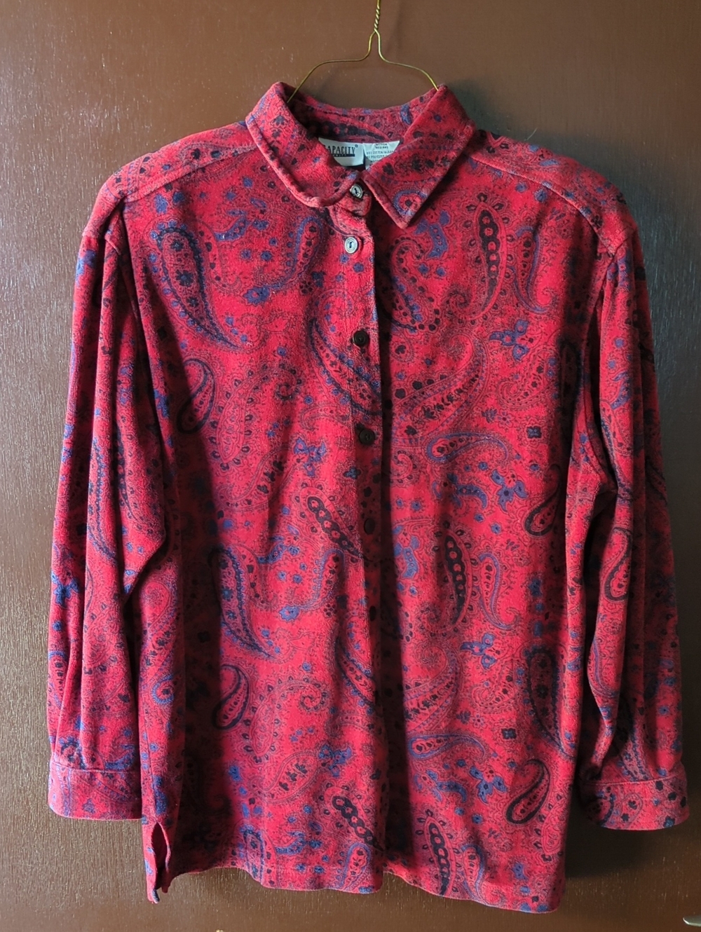 Vintage Red Paisley Button-Up Shirt Size M